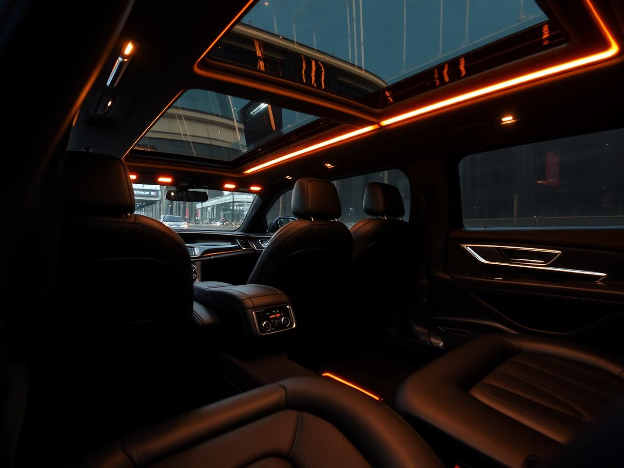 Luxury SUV interior with ambient lighting