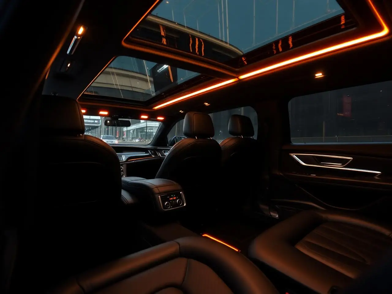 Luxury SUV interior with ambient lighting